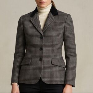 Lauren Ralph Lauren plaid wool blazer featuring a velvet collar 4